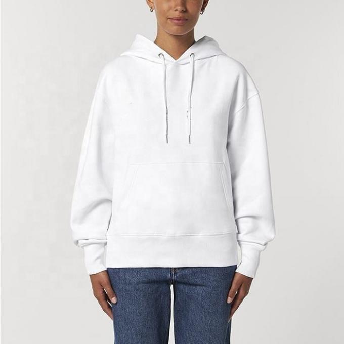Gęsta bawełna Ciężki nadmiar Hoodie z długimi rękawami Biały kolor 1